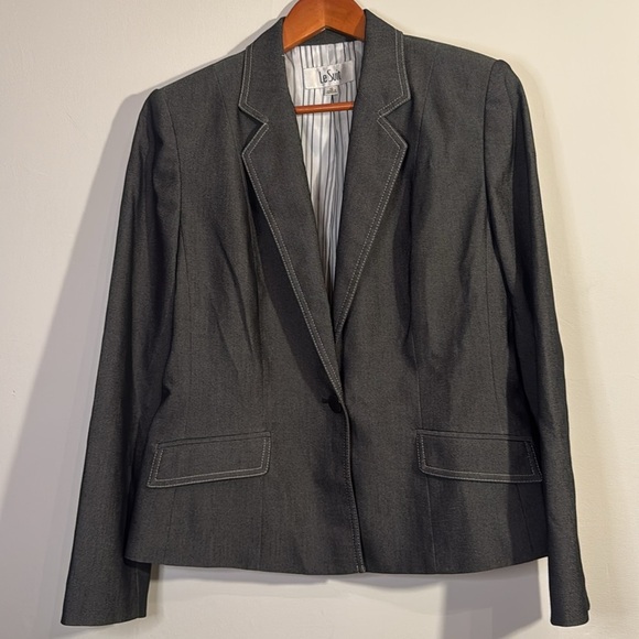 LE SUIT BLAZER GRAY W/WHITE STICH SIZE 10 IN EUC - Picture 1 of 5